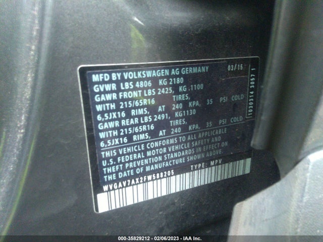 Volkswagen TIGUAN S 2015 WVGAV7AX2FW588205 Image 10