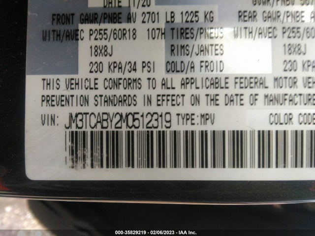 2021 MAZDA CX-9 SPORT VIN: JM3TCABY2M0512319
