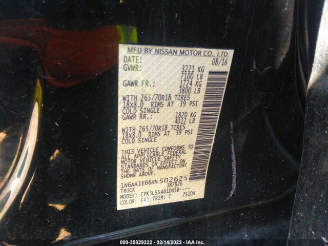 2017 Nissan Titan, VIN: 1N6AA1E66HN502625