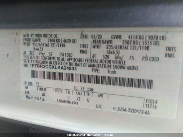 Ford Transit-250 Cargo Van 2020 1FTBR2CGXLKA24933 Image 9