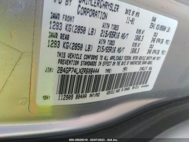 Dodge Grand Caravan Ex 2002 2B4GP74LX2R608444 Image 10
