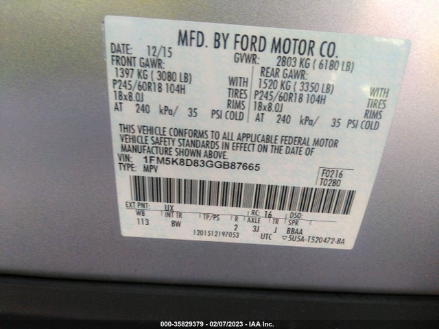2016 Ford Explorer, VIN: 1FM5K8D83GGB87665