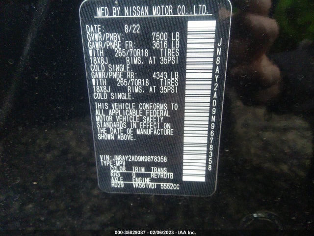2022 Nissan Armada, VIN: JN8AY2AD9N9678358