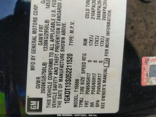 1GKDT13S052211520 GMC Envoy Slt