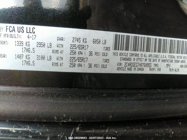 2017 Dodge Grand Caravan, VIN: 2C4RDGEG7HR760955