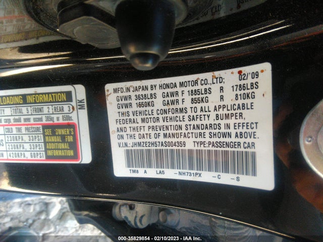 2010 HONDA INSIGHT LX VIN: JHMZE2H57AS004359