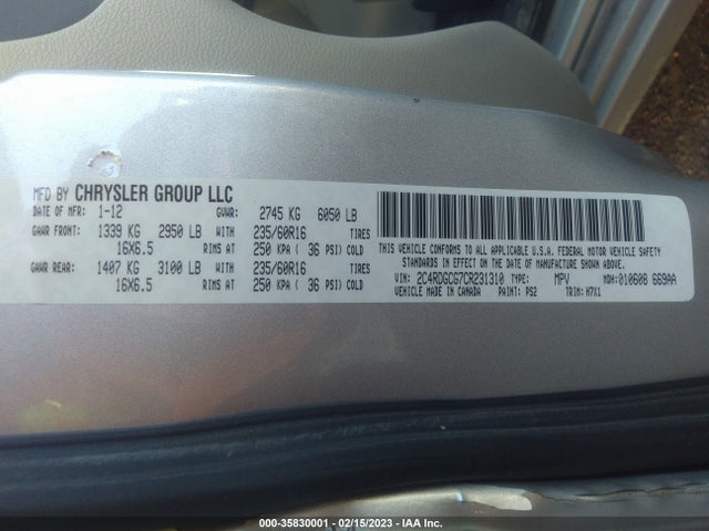 Dodge Grand Caravan Sxt 2012 2C4RDGCG7CR231310 Image 10