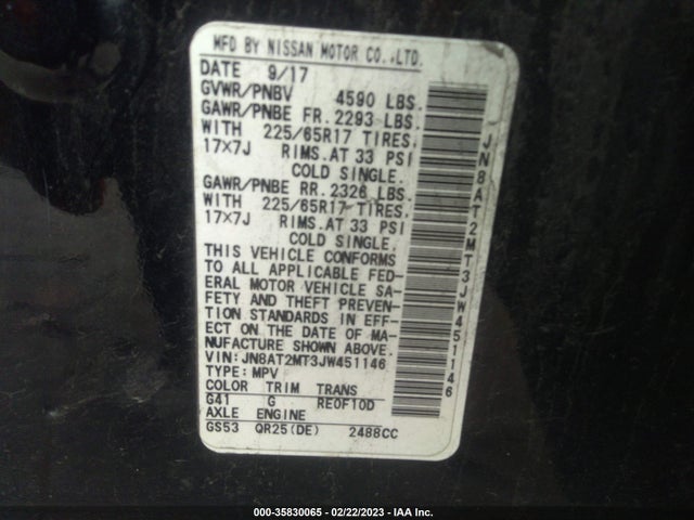 2018 NISSAN ROGUE S VIN: JN8AT2MT3JW451146