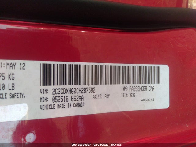 Dodge Charger Sxt 2012 2C3CDXHG0CH287582 Image 9