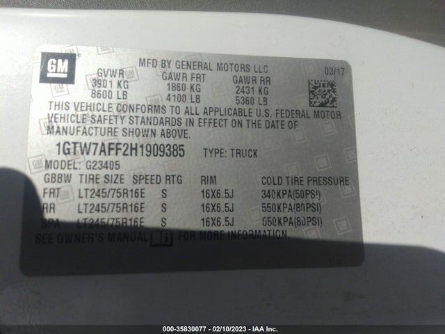 2017 GMC Savana, VIN: 1GTW7AFF2H1909385