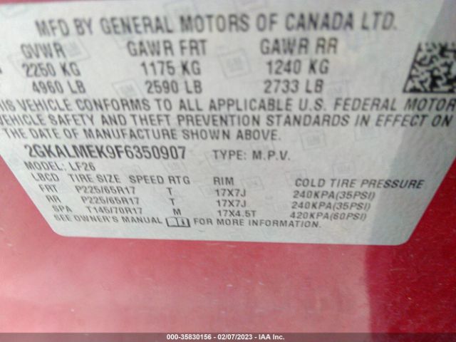 2GKALMEK9F6350907 GMC Terrain Sle