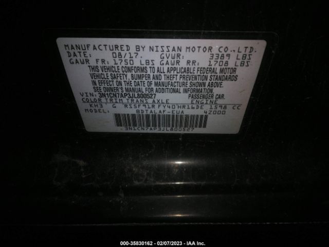 3N1CN7AP3JL800527 Nissan Versa Sedan S
