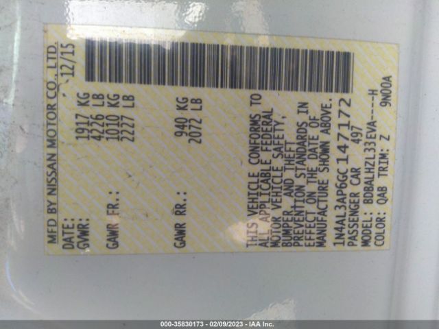 1N4AL3AP6GC147172 Nissan Altima 2.5 Sr