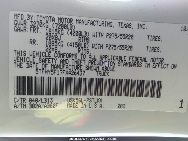 2015 Toyota Tundra, VIN: 5TFHY5F17FX426437