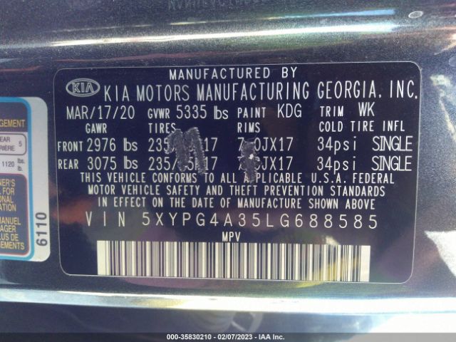5XYPG4A35LG688585 KIA SORENTO LX