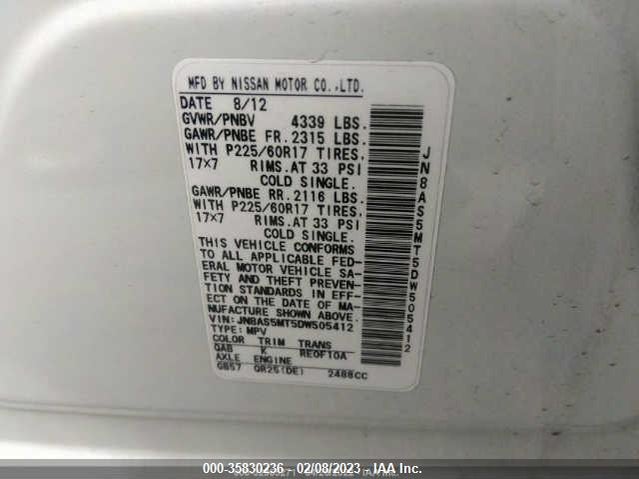 2013 NISSAN ROGUE SV VIN: JN8AS5MT5DW505412