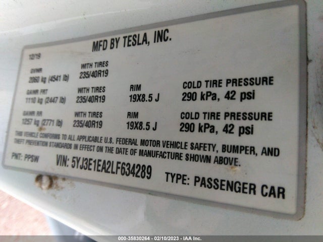 Tesla Model 3 Standard Range 2020 5YJ3E1EA2LF634289 Image 10