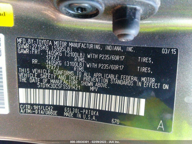 2015 Toyota Sienna, VIN: 5TDYK3DC5FS591421