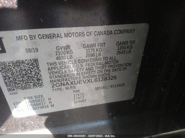 Chevrolet EQUINOX LT 2020 2GNAXUEVXL6128325 Image 9