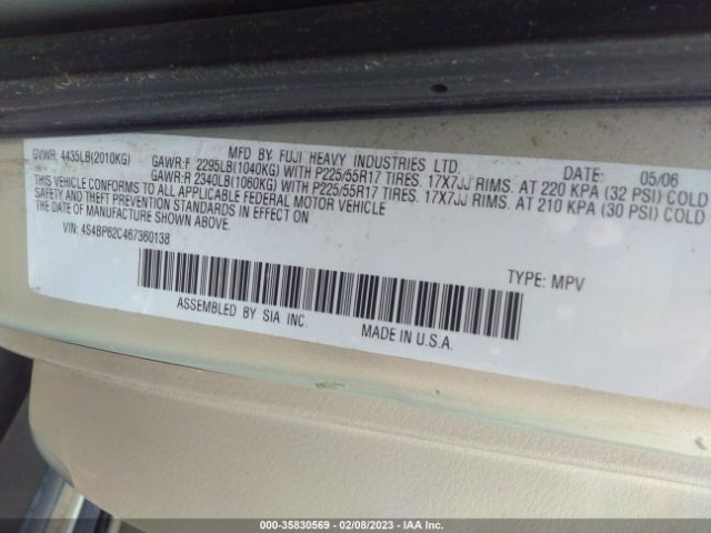 4S4BP62C467360138 Subaru Legacy Wagon Outback 2.5i Ltd
