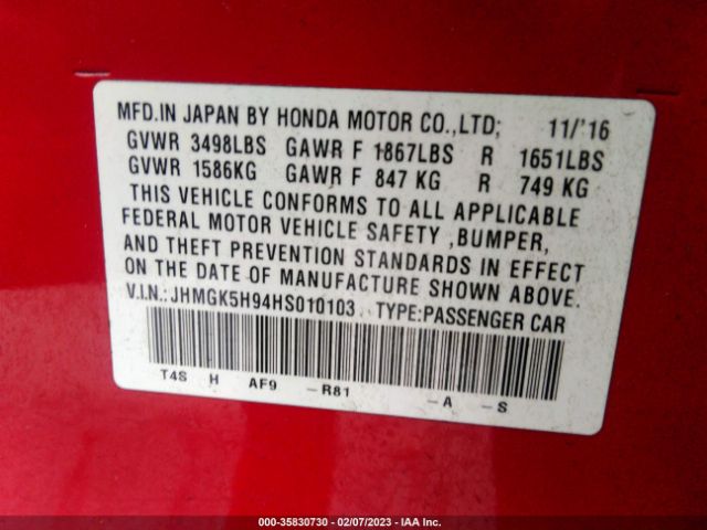 JHMGK5H94HS010103 Honda Fit Ex-l