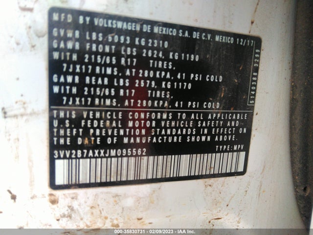 3VV2B7AXXJM095562 Volkswagen Tiguan Sel/se