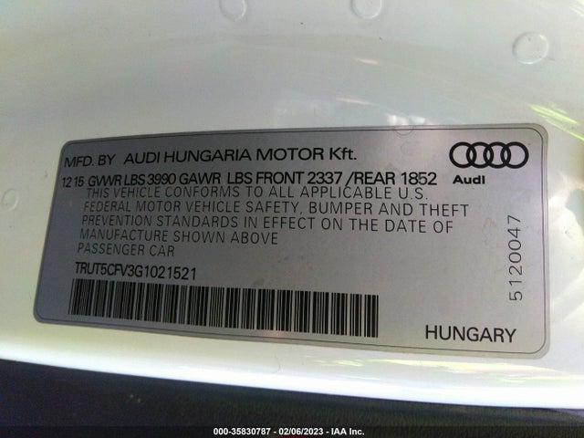 TRUT5CFV3G1021521 Audi Tt 2.0t