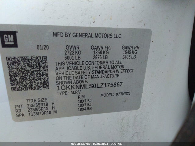 GMC ACADIA SLT 2020 1GKKNMLS0LZ175867 Image 9