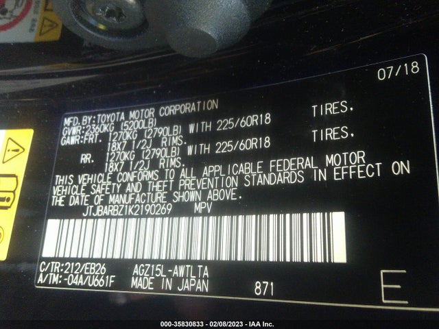 JTJBARBZ1K2190269 Lexus NX