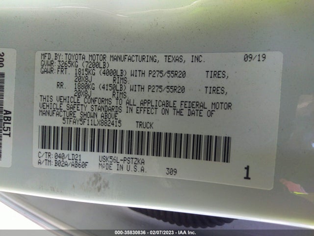 2020 Toyota Tundra, VIN: 5TFAY5F11LX882415