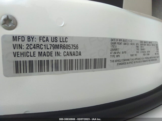 2021 Chrysler Pacifica Hybrid, VIN: 2C4RC1L79MR605756