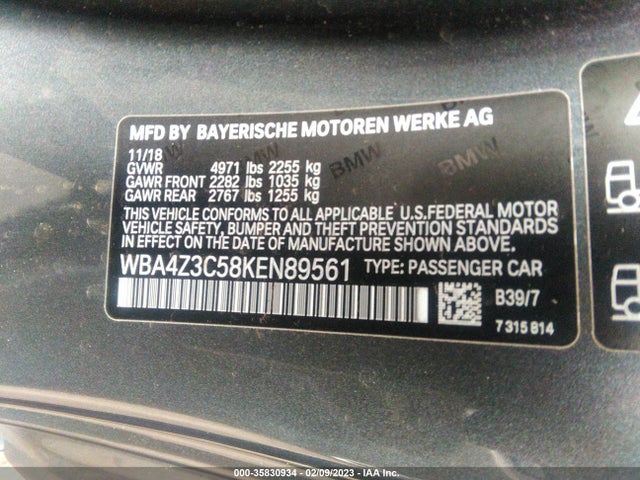 2019 BMW 4 Series, VIN: WBA4Z3C58KEN89561