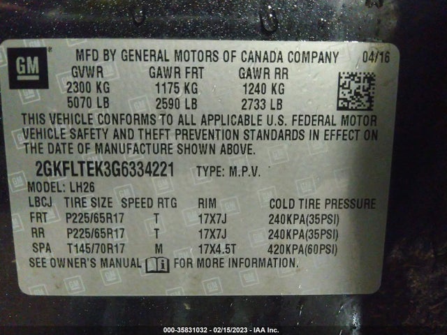 2016 GMC Terrain, VIN: 2GKFLTEK3G6334221