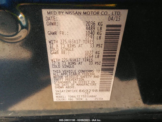 2015 Nissan Rogue, VIN: 5N1AT2MT1FC869298