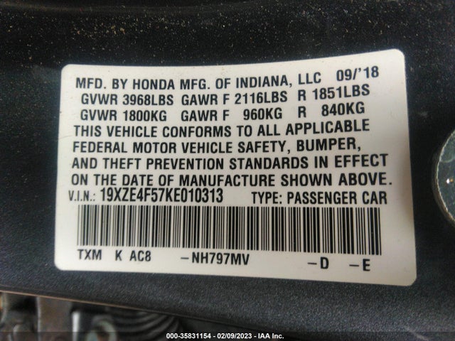 Honda INSIGHT EX 2019 19XZE4F57KE010313 Image 9