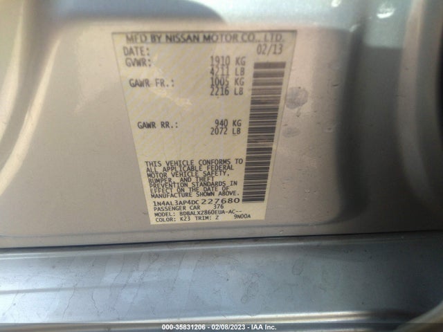 2013 NISSAN ALTIMA 2.5 SL VIN: 1N4AL3AP4DC227680
