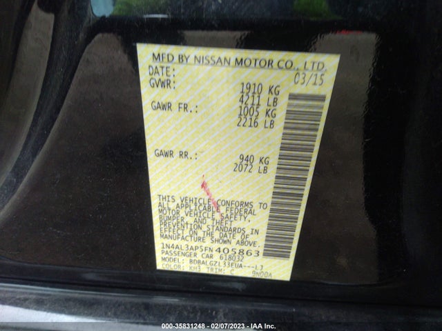 Nissan Altima 2.5 S 2015 1N4AL3AP5FN405863 Image 10