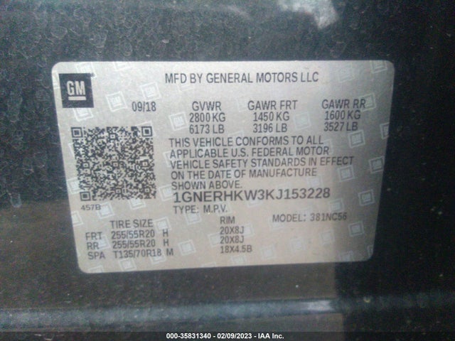 Chevrolet Traverse Lt Leather 2019 1GNERHKW3KJ153228 Image 10