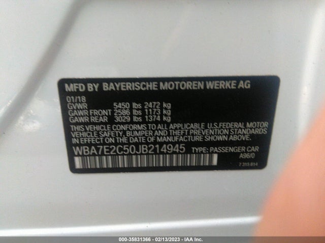 2018 BMW 7 SERIES 740I VIN: WBA7E2C50JB214945