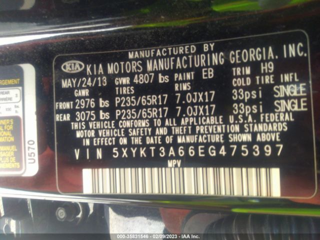 5XYKT3A66EG475397 KIA SORENTO LX