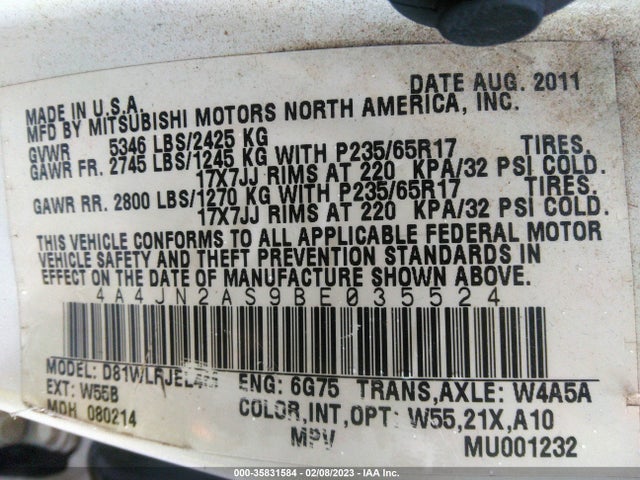4A4JN2AS9BE035524 Mitsubishi Endeavor Ls