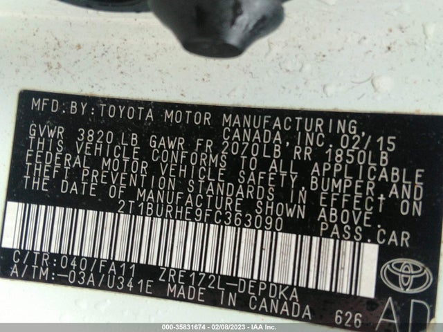 2015 Toyota Corolla, VIN: 2T1BURHE9FC363090