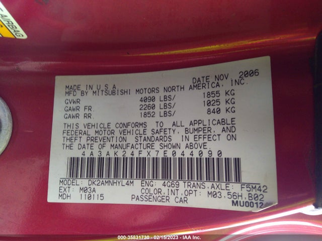 4A3AK24FX7E044090 Mitsubishi ECLIPSE GS