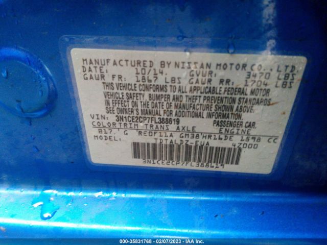 3N1CE2CP7FL388619 Nissan Versa Note Sv