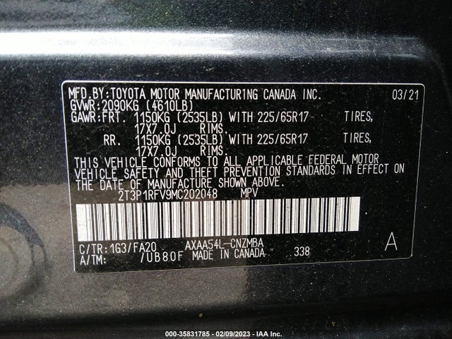 2021 Toyota RAV4, VIN: 2T3P1RFV9MC202048