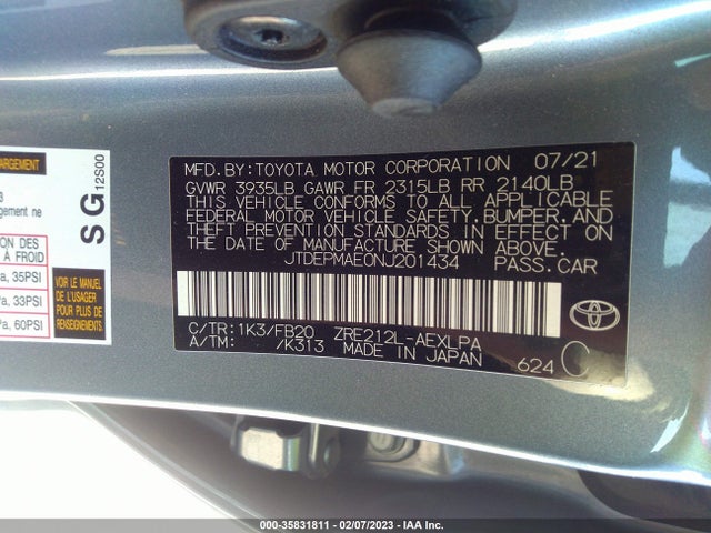 2022 TOYOTA COROLLA LE VIN: JTDEPMAE0NJ201434
