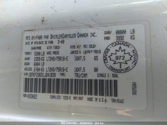 Dodge RAM 2500 2001 1B7KF23631J241839 Image 10