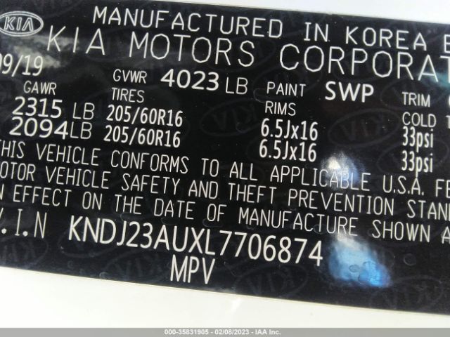 KNDJ23AUXL7706874 KIA SOUL LX