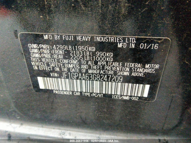 2016 Subaru Impreza, VIN: JF1GPAA63G8247209