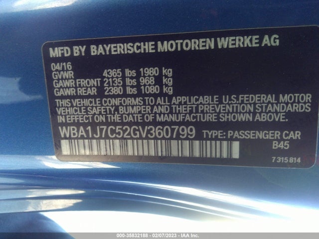 2016 BMW 2 Series, VIN: WBA1J7C52GV360799